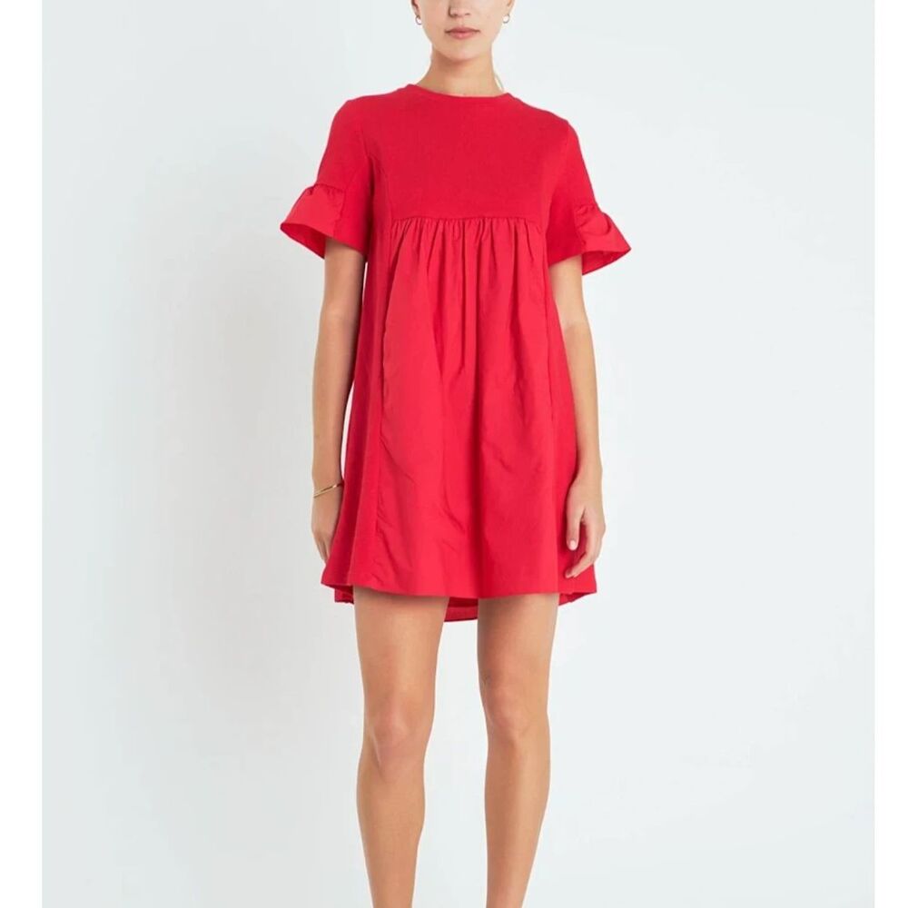 Tuckernuck English Factory Ruffle Mini Dress Babydoll in Cherry Red - Size XS